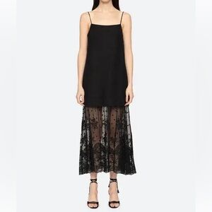 Sea Lara Linen Combo Slip Dress - Black sz 12